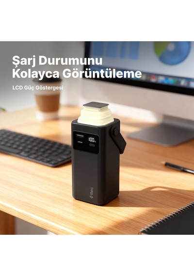Ttec 2BB238S Recharger Extreme LCD 20.000 mAh PD 20W USB-C Ve Lightning Dahili Kablolu Led Fenerli Powerbank