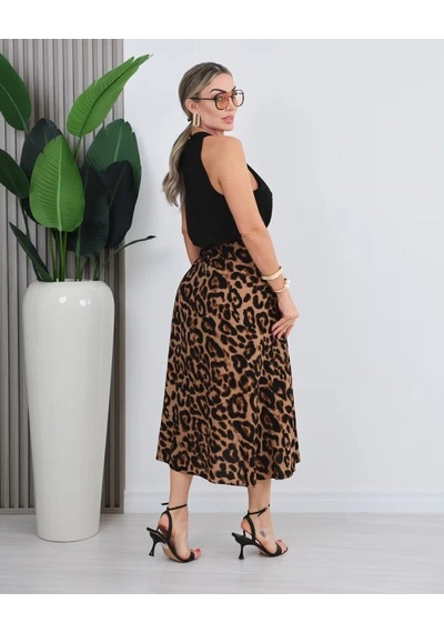Valensdesign Kadın Önden Bağlamalı Leopar Desenli Süprem Uzun Etek