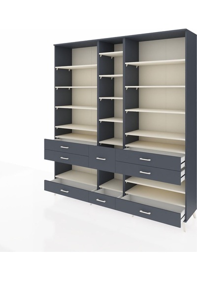 Hyperion Dolap 19 Raflı 8 Çekmeceli 220x44x243 Antrasit-aytaşı/antrasit Aytası/antrasıt Hyperion Dolap 19 Raflı 8 Çekmeceli 220x44x243 Antrasit-aytaşı/antrasit Aytası/antrasıt