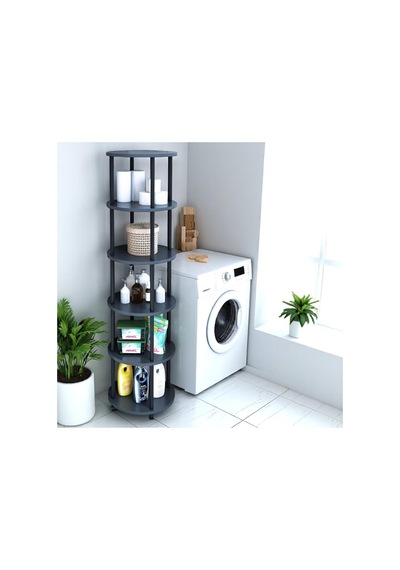 6 Raflı Yuvarlak Banyo Dolabı Rafı Banyo Düzenleyici Banyo Kileri Havlu Dolabı, Kolay Kurulum Antrasit
