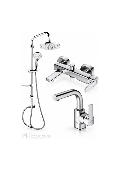 Pedra Banyo Döner Lavabo Bataryası Ve Dst19-2 Yağmur Duş Sistemi 3'lü Set Krom