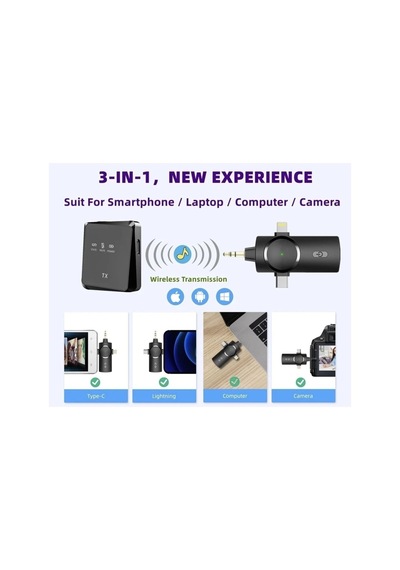 Lexroo Type-c İphone İle Uyumlu Çiftli Kablosuz Yaka Mikrofonu 3in1 Kamera Pc Android İos Uyumlu