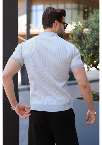 Madmext Bebe Mavisi Polo Yaka Regular Fit Erkek Triko Tişört E7496