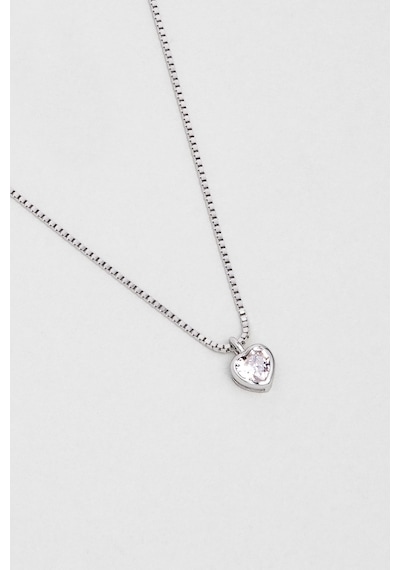 So Chic Romantik Aşk 18 Ayar Beyaz Altın Kaplama 43 Cm Gümüş Kalp Kolye Beyaz