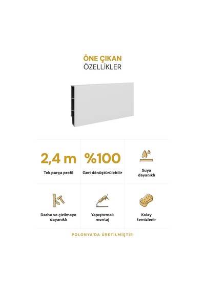 Vilo Sempla 701 Beyaz Pvc Süpürgelik 240cm Kolay Montaj - Suya Ve Çizilmeye Dayanıklı