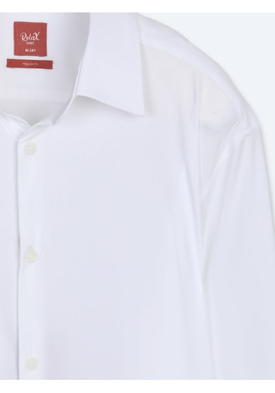 Kip Beyaz Düz Regular Fit Uzun Casual Gömlek