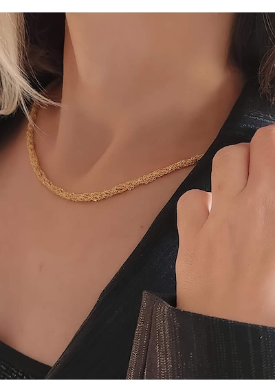 Eva Takı Store Zırh Örgü Zincir Model Çelik Zincir Dokuma Altın Kaplama İnce El Yapımı Kolye Gold