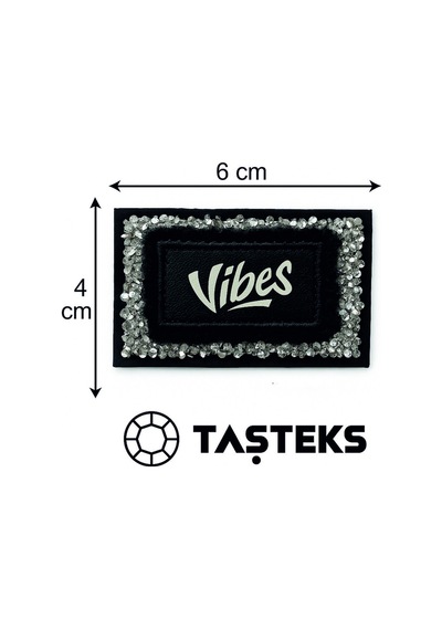 Taşlı Ütülenebilen Veya Sticker Olarak Kullanılabilen Dikdörtgen 'vibes' Yazılı Patch