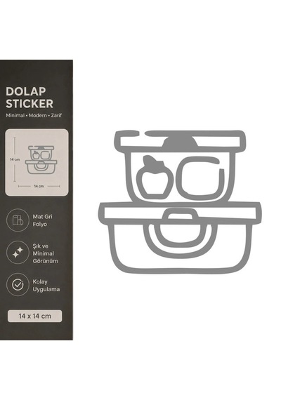 Saklama Kapları Mat Gri Dekoratif Folyo Sticker 14x14 Cm