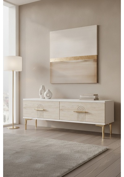 Tsa1215bt İda Tv Sehpası Beyaz-traverten 120cm Beyaz - Traverten