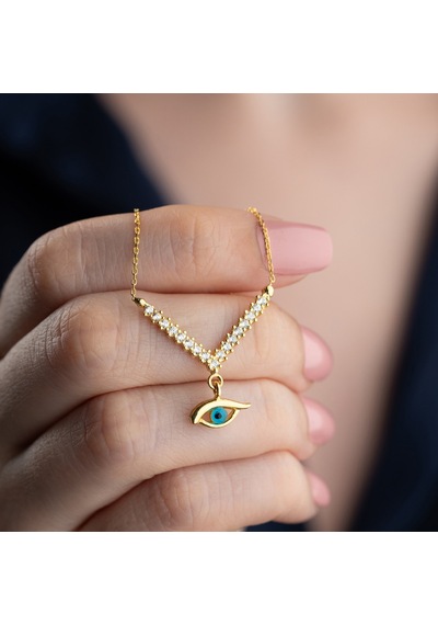 Vaoov 925 Ayar Gümüş Taşlı Sallantılı Göz Kolye Gold
