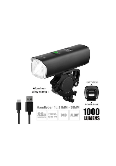 Brivigan Lw-f1000 Usb Şarjlı 1000 Lümen Işık Bisiklet Lamba Siyah