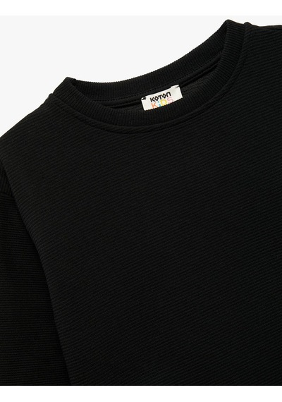 Koton Bisiklet Yaka Şardonlu Siyah Erkek Çocuk Sweatshirt 6wkb10203tk Siyah