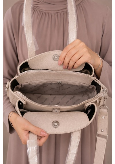 Just Polo Kadın Orta Boy Premium Deri Ayarlanabilir Askılı 3 Bölmeli Şık El & Omuz Çantası Shoulder Bag Taş