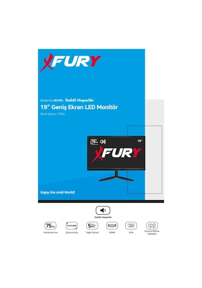 Fury 19" Geniş Ekran 75 Hz 5ms Dahili Hoparlör Vga,hdmı,ses Sesli Led Monitör