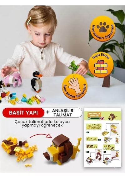 12 İn 1 Hayvanlar Alemi Eğitici Yapı Blokları Seti - 295 Parça Sök Tak Mamut Ve Figür Oyuncak