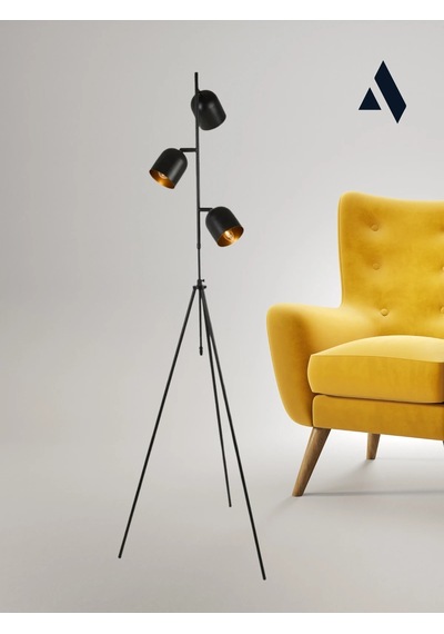 Horion Tripod Lambader 3 Başlıklı, Ayarlanabilir, Metal Gövde Siyah, Beyaz, Eskitme Gold Siyah