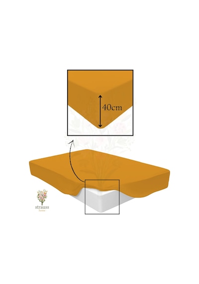 Home Premium Lastikli Çarşaf Yüksek Yataklara Özel 40cm Yükseklik Penye %100 Pamuk 150gr/m2 Oeko Tex Hardal