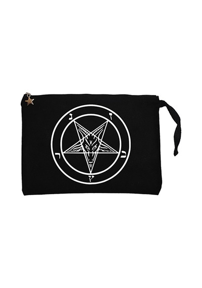 Baphomet Logo Siyah Clutch Astarlı Cüzdan / El Çantası Siyah