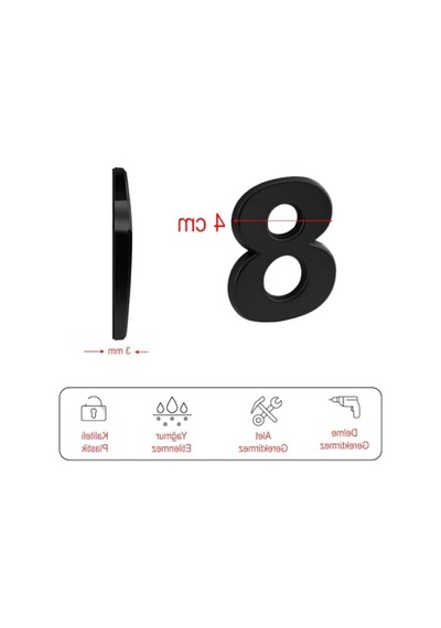 Yapışkanlı Kapı Numarası 50 Mm Siyah Renk 8 Rakam