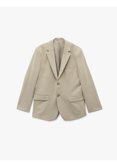 Koton Pike Kumaş Uzun Kollu Kapaklı Cep Detaylı Düğmeli Slim Fit Mono Yaka Blazer Ceket Taş 6wam50007hk