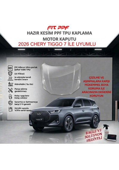 2026 Chery Tıggo 7 İle Uyumlu Ön Kaput Koruma, Hazır Kesim, 210 M