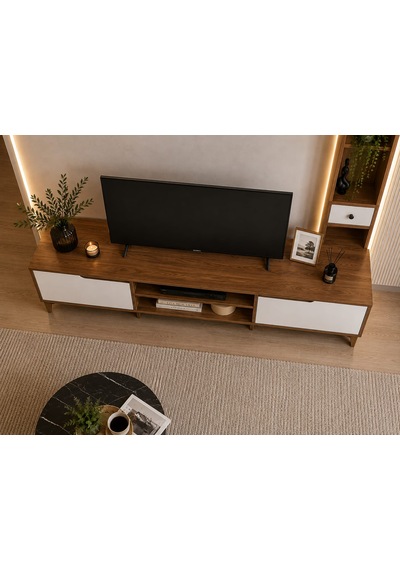 Loviano 180 Cm Tv Ünitesi 2 Kapaklı Atlantik Çam - Beyaz Beyaz - Çam