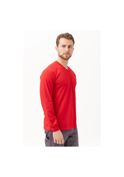 Padus V Yaka Uzun Kollu T-shirt - Rahat Kesim, İş Ve Günlük Kullanım Kırmızı