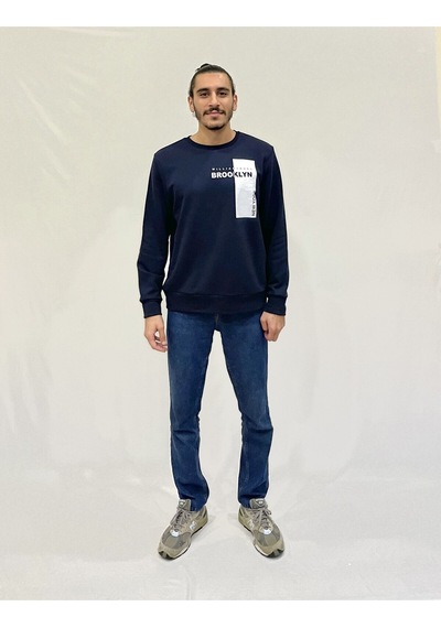 Erkek Bisiklet Yaka Rahat Kalıp 3 İplik Kalın W.brooklyn Baskılı Sweatshirt Spr24sw31 NAVY