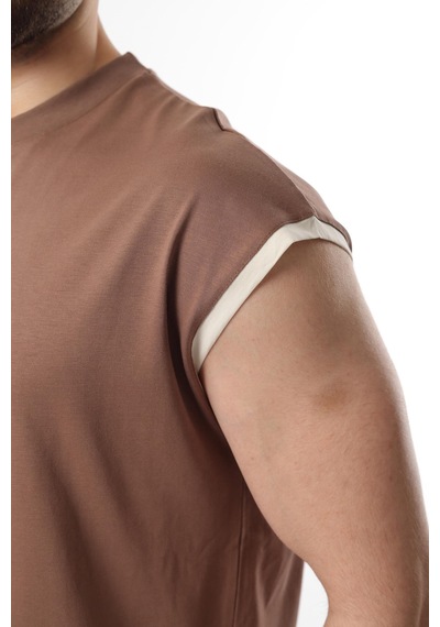 Madmext Vizon Sıfır Kol Erkek Şort T-shirt Takım E7308 Vizon