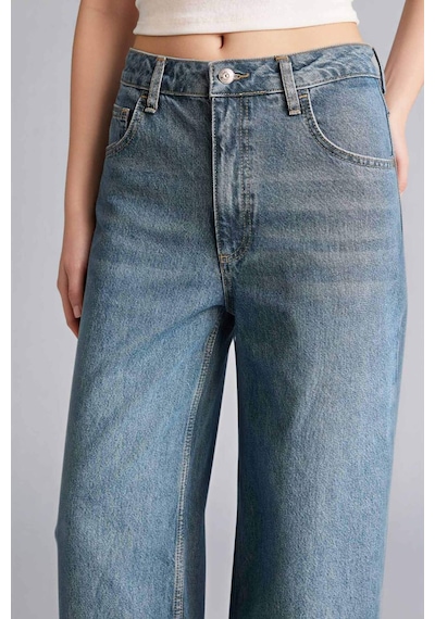 Defacto Baggy Fıt Yüksek Bel Katlamalı Paça Jean Yıkamalı Pantolon E9134ax26spnm28 Mavi-nm28