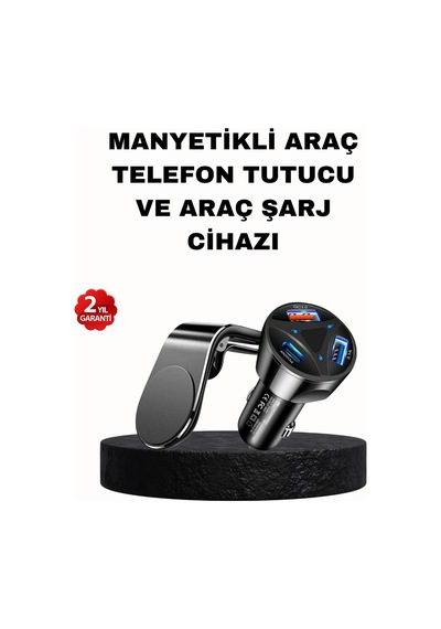 Manyetik Araç Telefon Tutucu Ve Hızlı Şarj Adaptörü 2 Li Set
