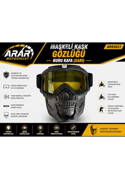 Maskeli Kask Gözlüğü Kuru Kafa Sarı -arr4031 Sarı-siyah