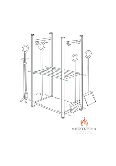 5 Li Ithal Metal Odunluk Raflı Şömine Maşa Aksesuar Seti Ss-001