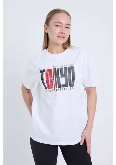 Velvoria Unisex Oversize Beyaz Tokyo Desenli T-shırt