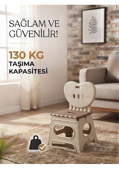Lüks Sağlam Dayanıklı Kullanışlı Şık Katlanır Tabure Ma115 Bej 1 Adet