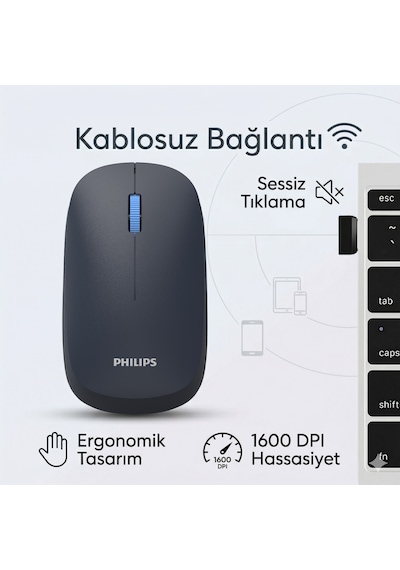 Philips SPK7438 Kablosuz 1600DPI 4 Tuşlu Optik Sessiz Mouse