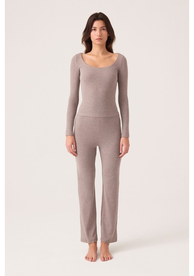 Los Ojos X Ece Vizon Modal Kumaşlı Uzun Kollu Eşofmanlı Pijama Takımı Ribbed Pj2 Vizon Vizon