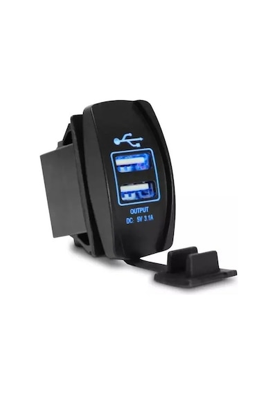 Oto Usb Şarj Söketi Marin Tip 2Li Usb 12-24V - 5V/3.1A Mavi