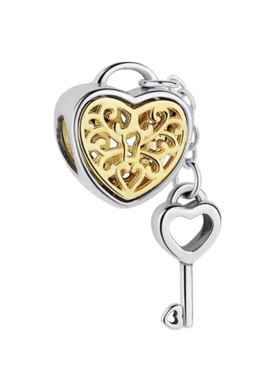 Nur Silver Kalp Asma Kilit Ve Anahtar Gümüş Charm Nur-bl00223