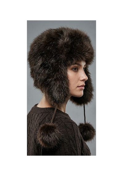 Emybox Rus Şapkası Kadın Ushanka Kürk Kalpak - Soğuk Geçirmez Kulaklı Ponponlu Kışlık Şapka Kahverengi