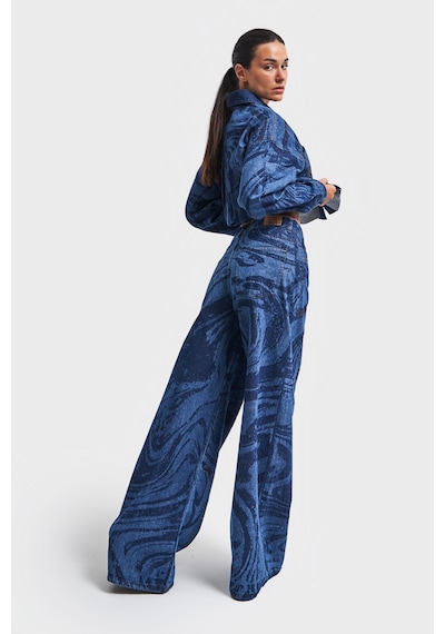it's basic Kadın Mavi Renk Parlak Taş Detaylıpalazzo Fit Bol Kesim Denim