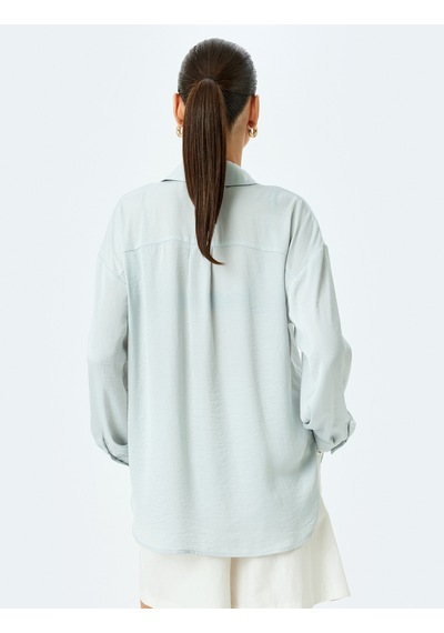 Koton Klasik Yaka Uzun Kollu Oversize Gömlek Gri 5sak60010pw Gri