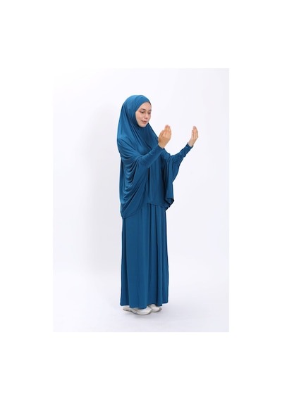 Zahranur Asya Model Namaz Elbisesi - Petrol Mavi