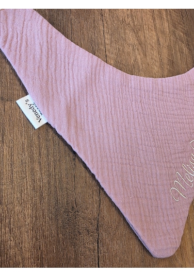 Venedys İsme Özel Müslin Bebek Mama Önlüğü Nakışlı Bandana Önlük 0-2 Yaş Pudra