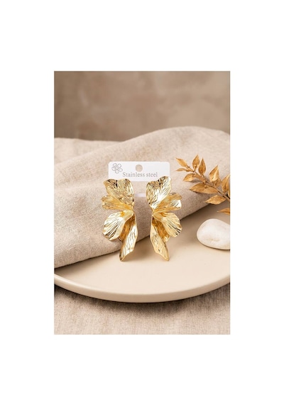 316l Çelik Gold Renk Lotus Yaprak Model Kadın Küpe Tj-bkp12154 Evimdeyokyok