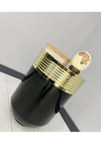 Elegant Dekoratif Gold Darbuka Parlak Siyah Sehpa 60cm