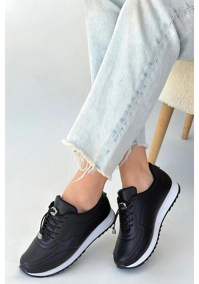 Asmi Shoes Kadın Ayda Bağcıklı Lastikli Ortopedik Rahat Taban Günlük Babet&spor Ayakkabı Siyah Siyah Asmi Shoes Kadın Ayda Bağcıklı Lastikli Ortopedik Rahat Taban Günlük Babet&spor Ayakkabı Siyah Siyah