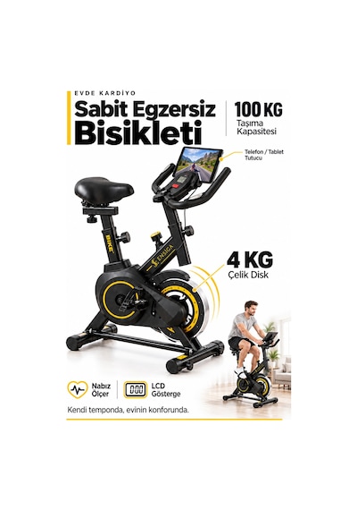 Busıness Nabız Ölçerli Ekranlı Kardiyo Egzersiz Yağ Yakma Kas Kondisyon Bisikleti Ev Tipi Telefon Tablet Tutuculu 4kg Çelik Disk