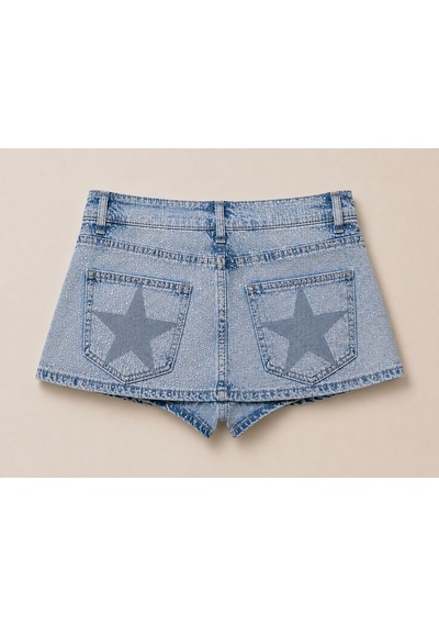 St.poll Taş Ve Yıldız Detaylı Denim Mini Şort Etek Buz Mavi